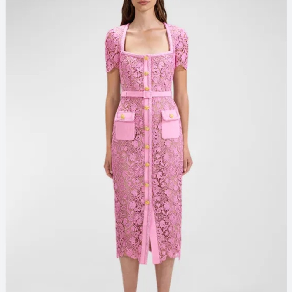 Giupure Lace Button-Front Midi Dress PINK